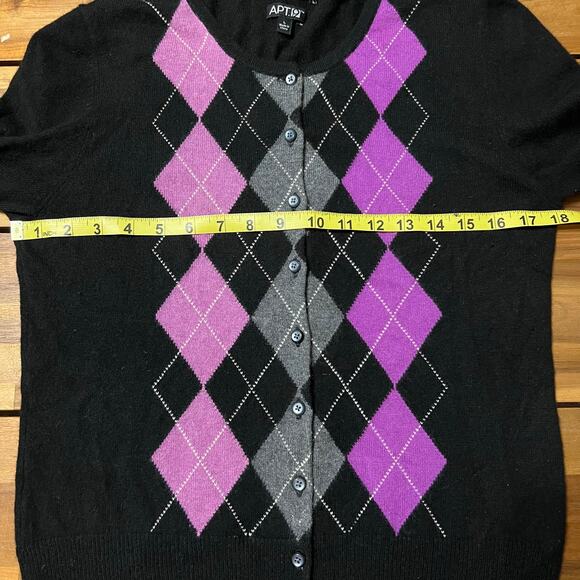 Apt. 9 100% Cashmere Argyle Cardigan size Large - Picture 4 of 5